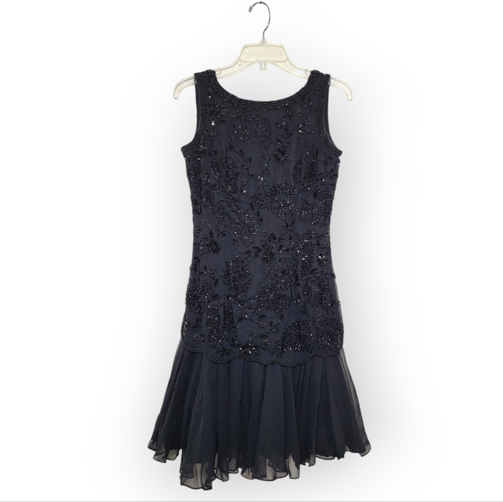 Casual Corner Vintage Beaded Black Cocktail Dress Sleeveless Size 4
